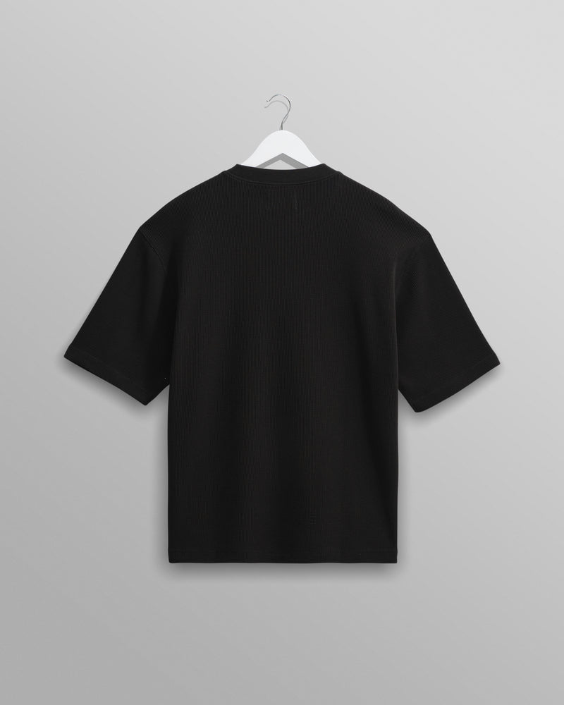 wax london men's Milton - Black Organic Waffle Cotton T-Shirt