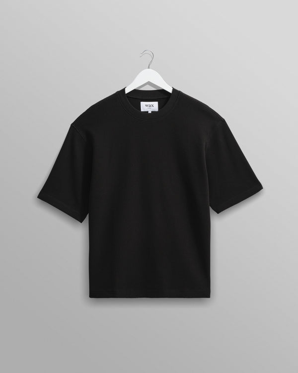 wax london men's Milton - Black Organic Waffle Cotton T-Shirt