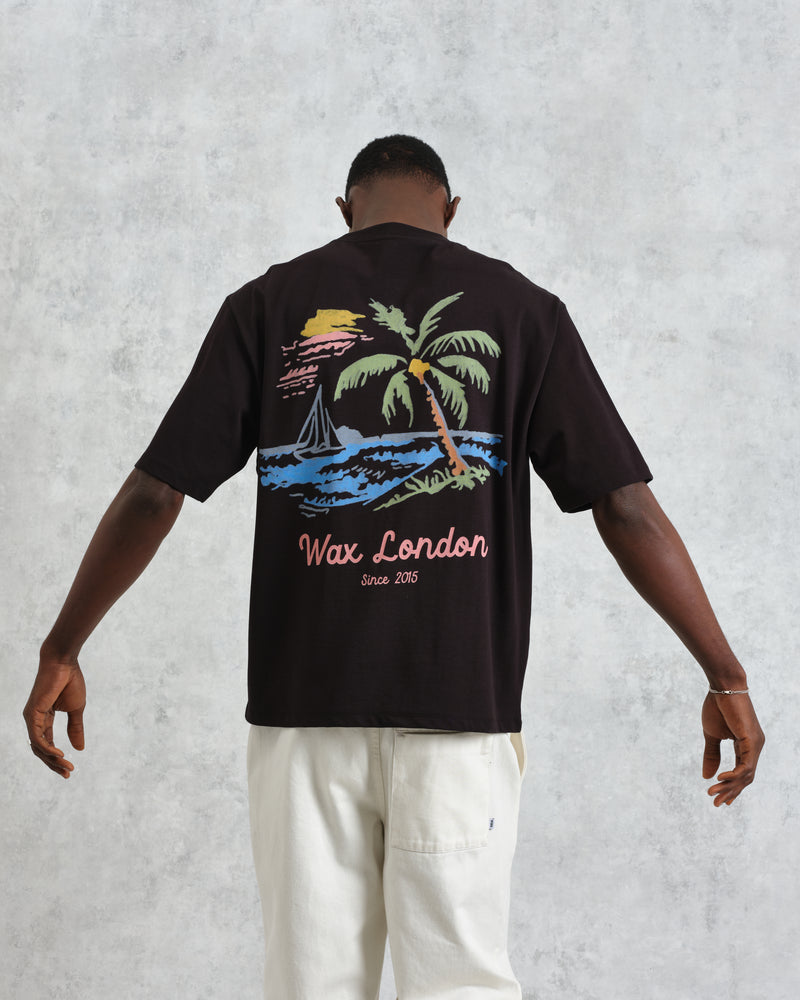 wax london men's Milton - Black Painted Beach Graphic Cotton T-Shirt