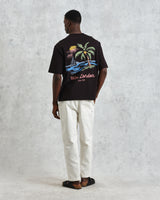wax london men's Milton - Black Painted Beach Graphic Cotton T-Shirt