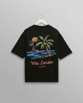 Milton - Black Painted Beach Graphic Cotton T-Shirt