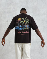 men's wax london Milton - Black Painted Beach Graphic Organic Cotton T-Shirt