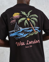men's wax london Milton - Black Painted Beach Graphic Organic Cotton T-Shirt
