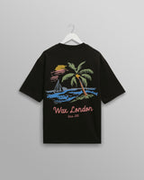 men's wax london Milton - Black Painted Beach Graphic Organic Cotton T-Shirt