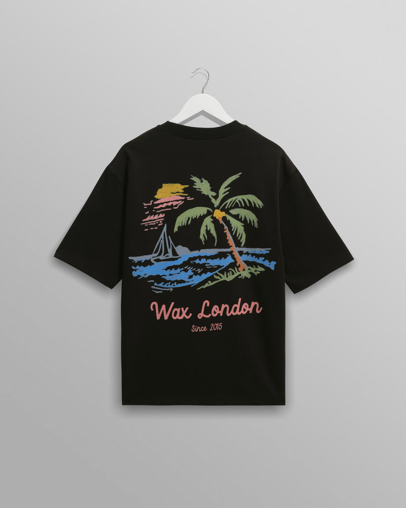 men's wax london Milton - Black Painted Beach Graphic Organic Cotton T-Shirt