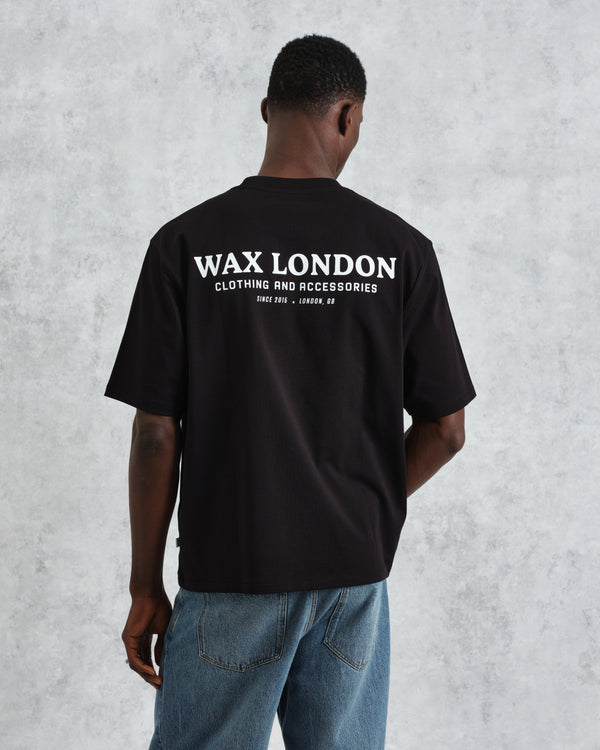 wax london men's Milton - Black Stacked Text Graphic Organic Cotton T-Shirt