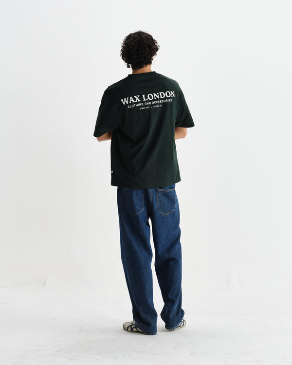 wax london men's Milton - Bottle Green Stacked Text Graphic Organic Cotton T-Shirt