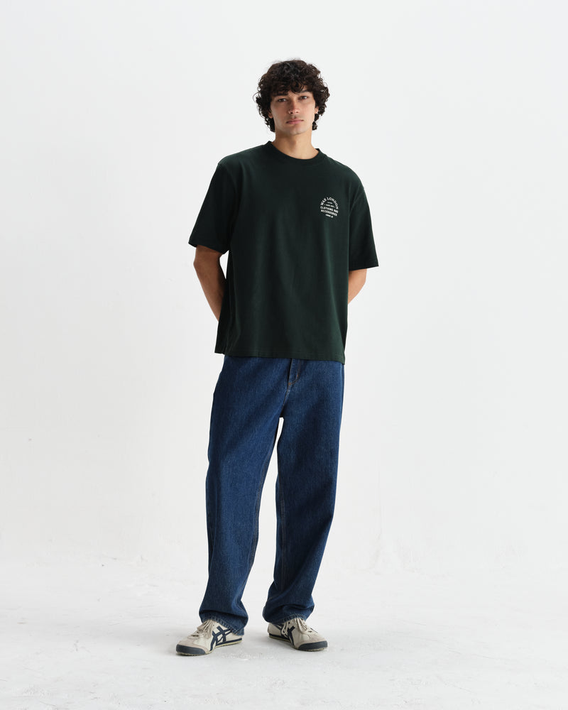 wax london men's Milton - Bottle Green Stacked Text Graphic Organic Cotton T-Shirt