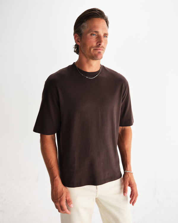 wax london men's Milton - Dark Brown Organic Emorised Cotton T-Shirt