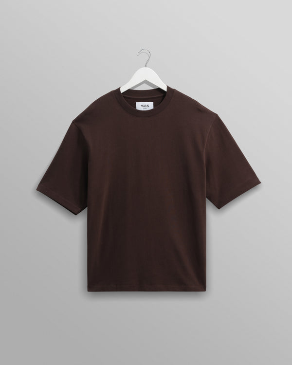wax london men's Milton - Dark Brown Organic Emorised Cotton T-Shirt