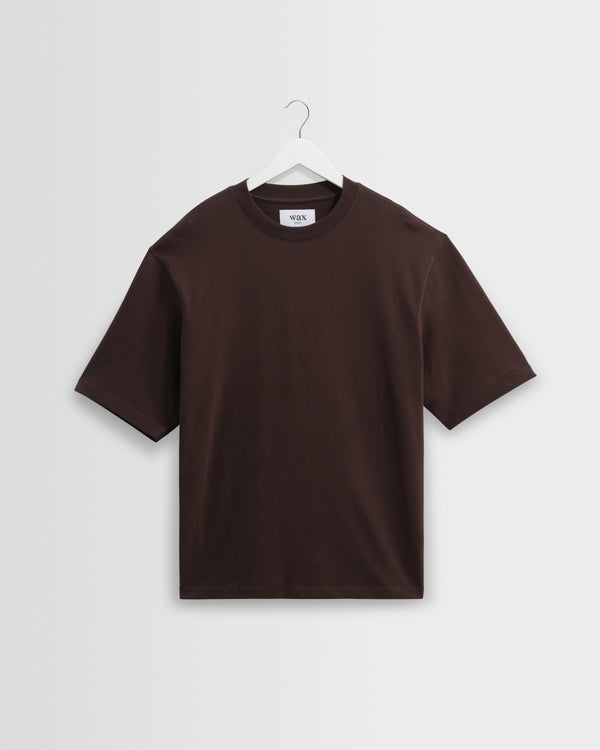 wax london men's Milton - Dark Brown Organic Emorised Cotton T-Shirt
