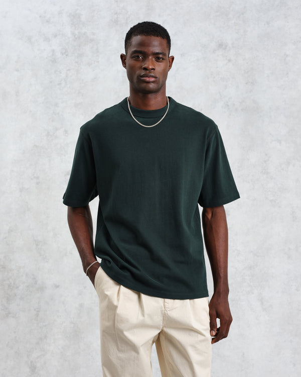 wax london men's Milton - Dark Green Emerised Organic Cotton T-Shirt