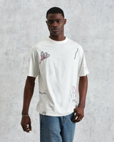 wax london men's Milton - Ecru Embroidered Organic Cotton T-Shirt