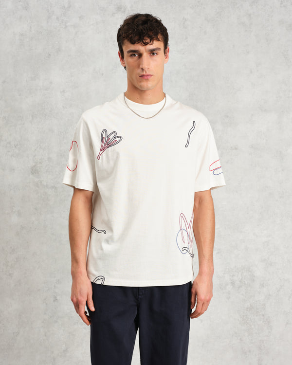 wax london Milton - Ecru Organic Compact Cotton Scribble T-Shirt