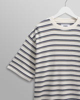 wax london men's Milton - Ecru Organic Stripe Waffle Cotton T-Shirt