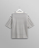 wax london men's Milton - Ecru Organic Stripe Waffle Cotton T-Shirt