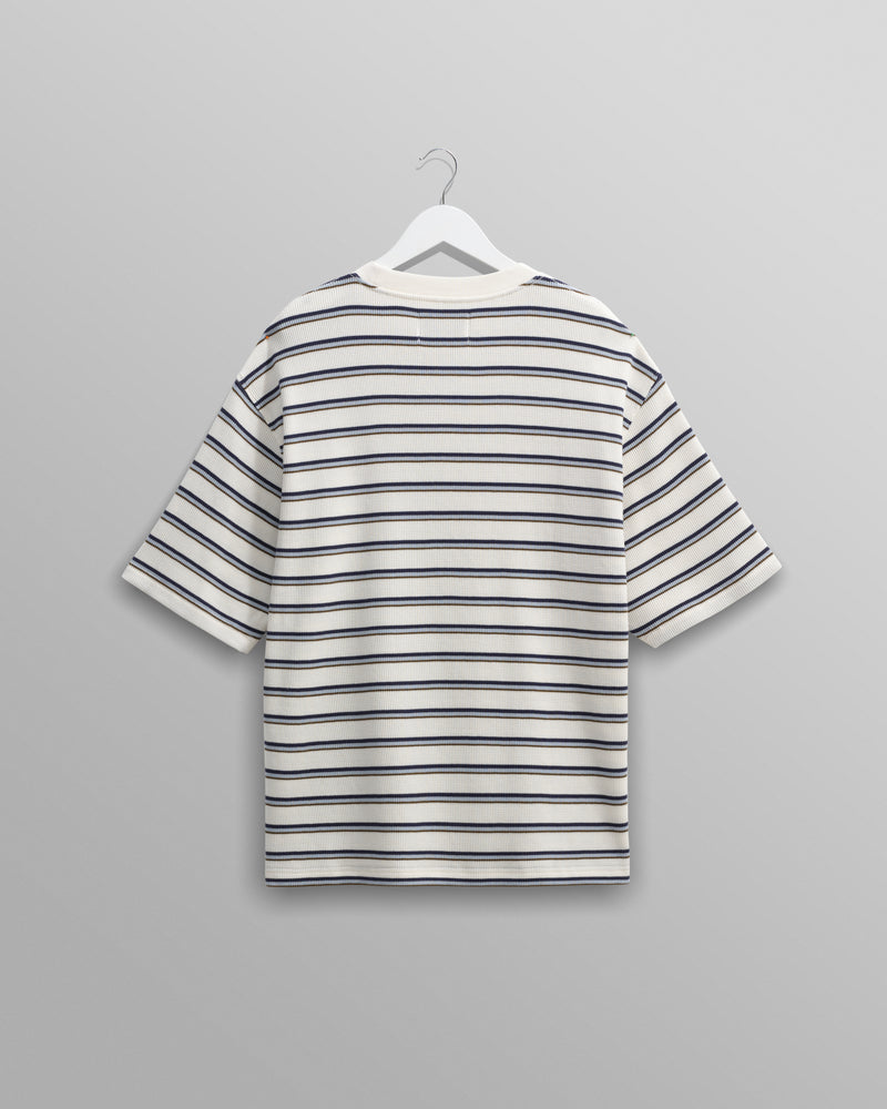 wax london men's Milton - Ecru Organic Stripe Waffle Cotton T-Shirt