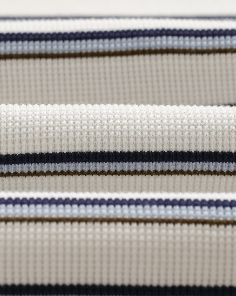 wax london men's Milton - Ecru Organic Stripe Waffle Cotton T-Shirt
