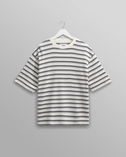 Milton - Ecru Organic Stripe Waffle Cotton T-Shirt