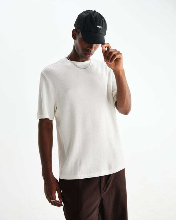 wax london men's Milton - Ecru Organic Waffle Cotton T-Shirt