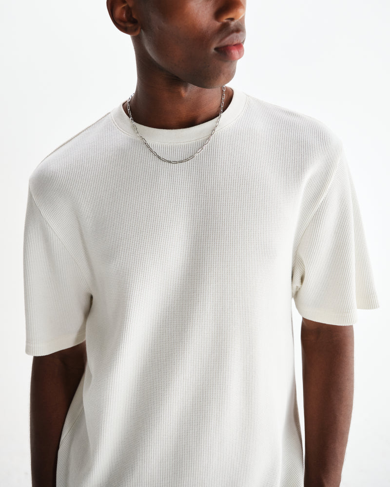 wax london men's Milton - Ecru Organic Waffle Cotton T-Shirt