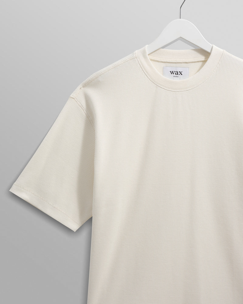 wax london men's Milton - Ecru Organic Waffle Cotton T-Shirt