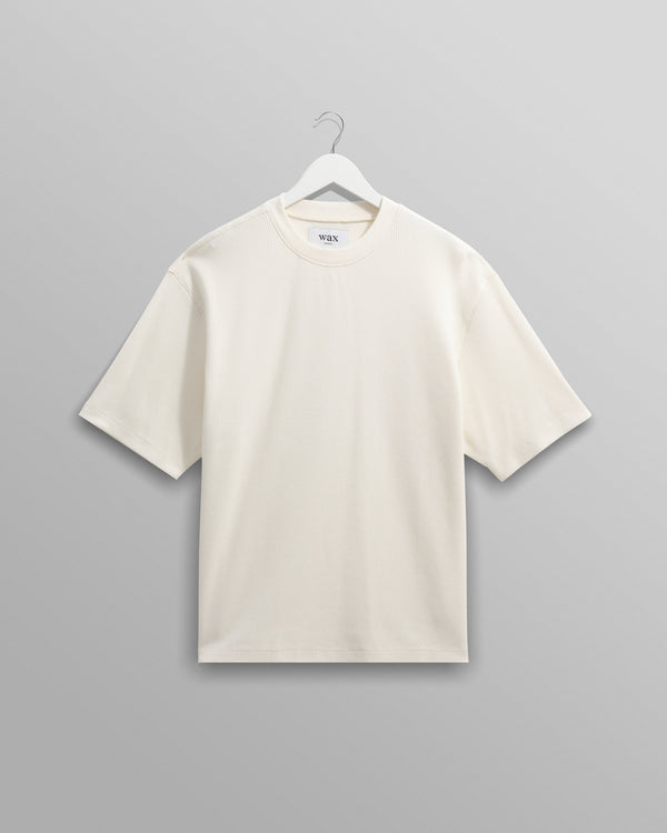 wax london men's Milton - Ecru Organic Waffle Cotton T-Shirt