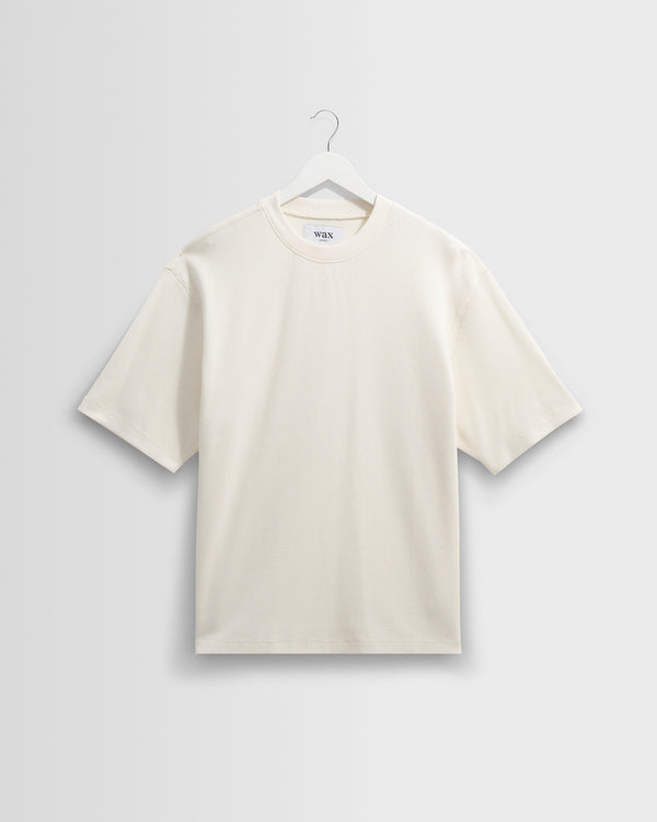 wax london men's Milton - Ecru Organic Waffle Cotton T-Shirt