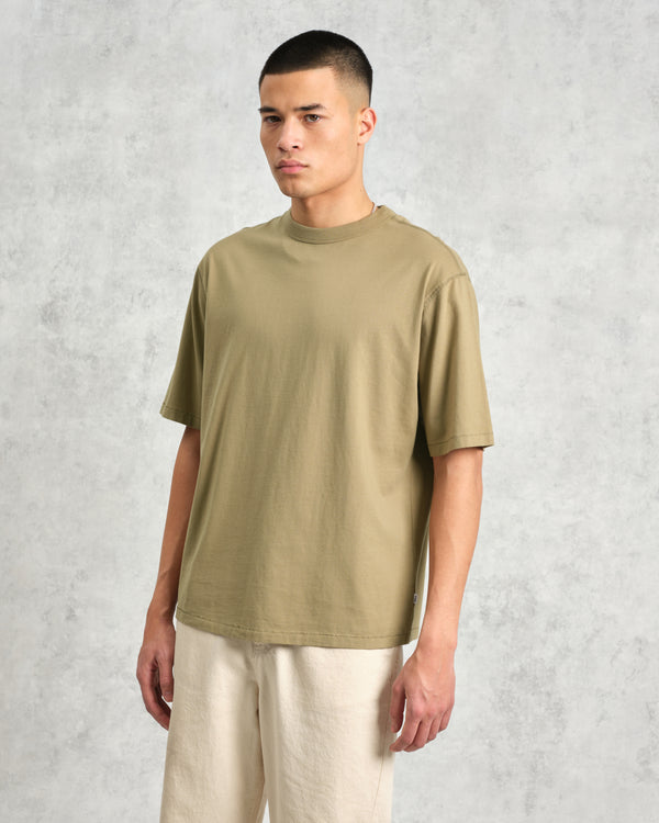 wax london Milton - Khaki Green Organic Compact Cotton T-Shirt