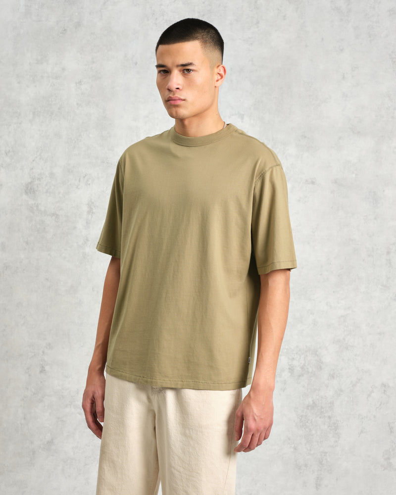 wax london Milton - Khaki Green Organic Compact Cotton T-Shirt