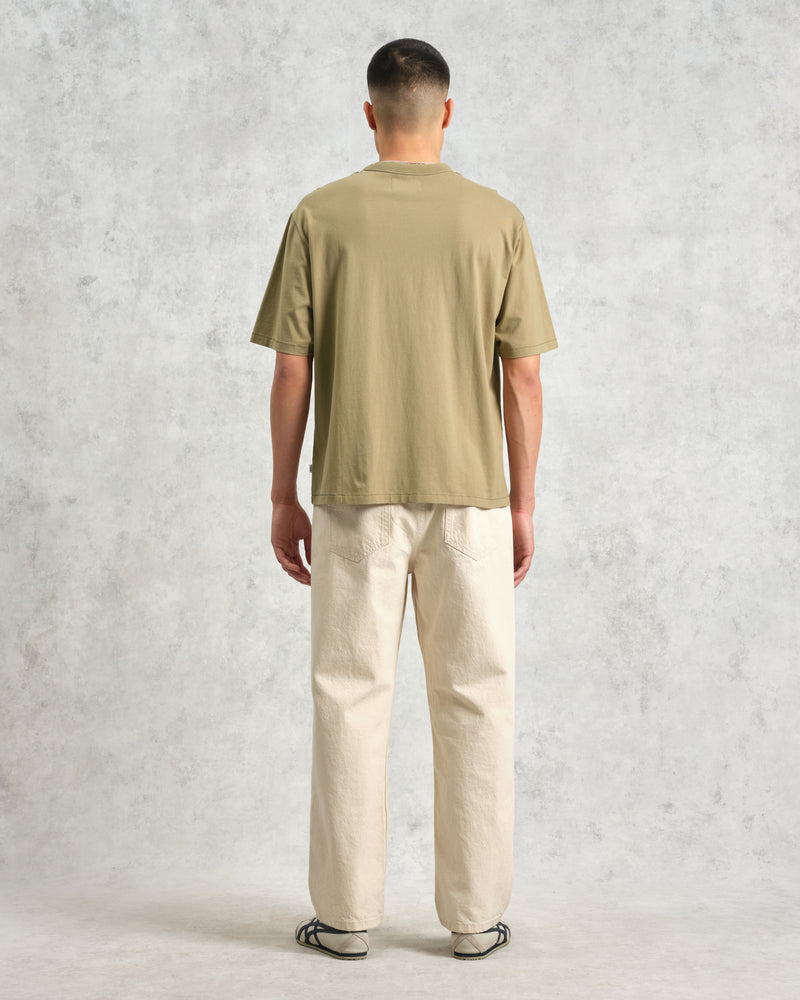 wax london Milton - Khaki Green Organic Compact Cotton T-Shirt