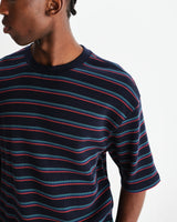 wax london men's Milton - Navy Organic Stripe Waffle Cotton T-Shirt