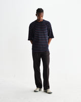 wax london men's Milton - Navy Organic Stripe Waffle Cotton T-Shirt