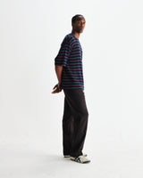 wax london men's Milton - Navy Organic Stripe Waffle Cotton T-Shirt