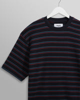 wax london men's Milton - Navy Organic Stripe Waffle Cotton T-Shirt