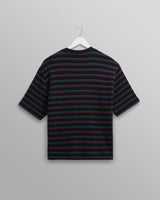 wax london men's Milton - Navy Organic Stripe Waffle Cotton T-Shirt