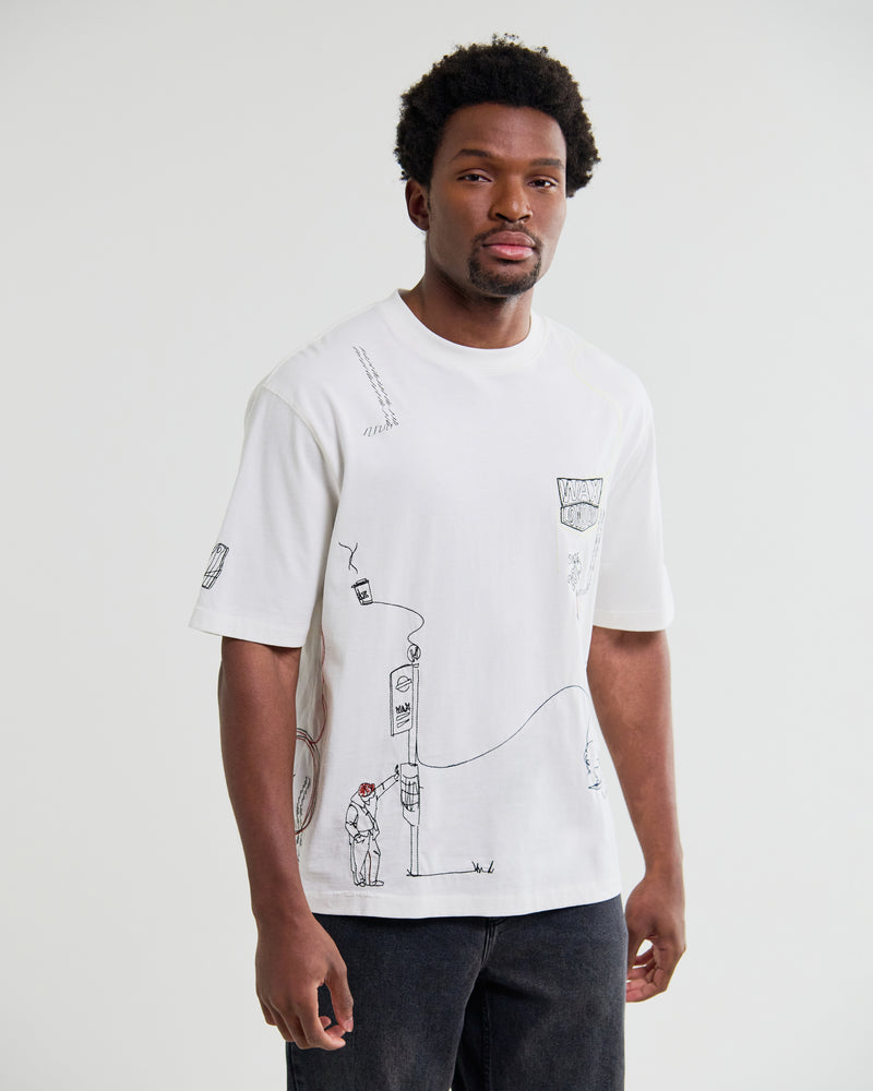 Men's Off White Organic Cotton Graphic T-Shirt | Wax London