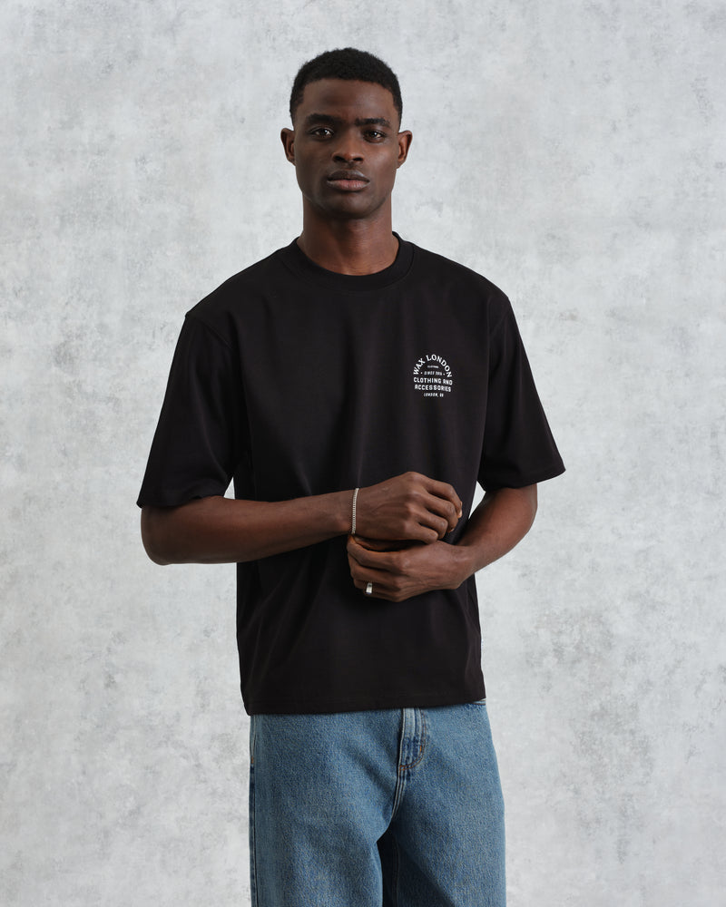 men's wax london MILTON SS TEE STACKED TEXT GRAPHIC BLACK