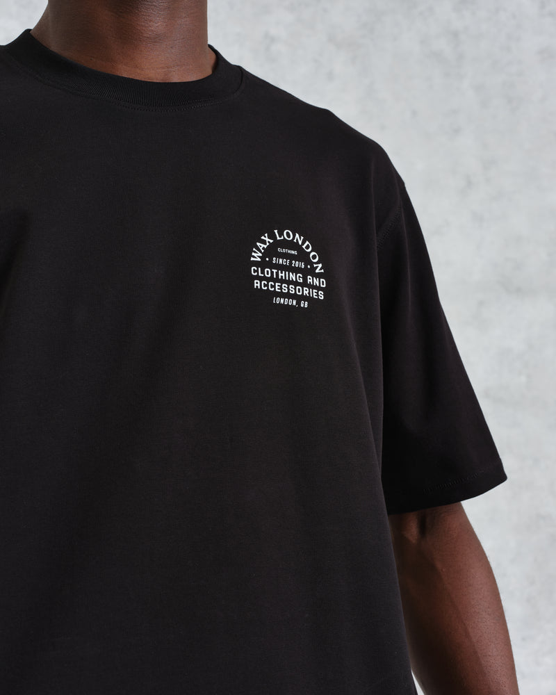 men's wax london MILTON SS TEE STACKED TEXT GRAPHIC BLACK