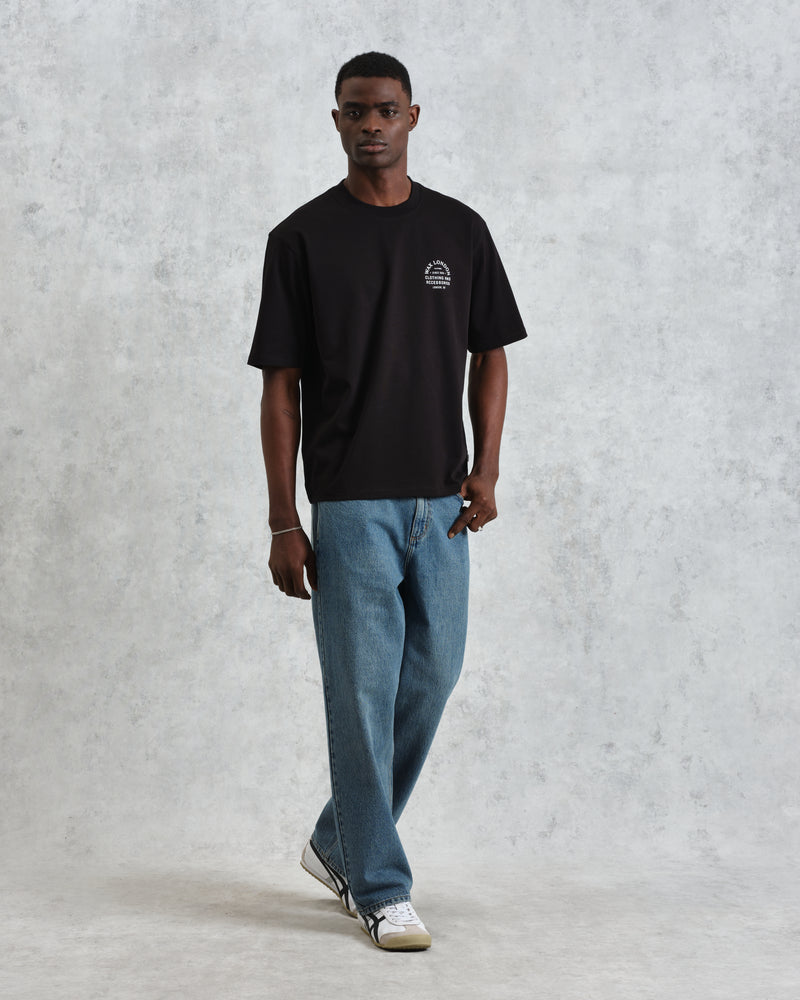 men's wax london MILTON SS TEE STACKED TEXT GRAPHIC BLACK