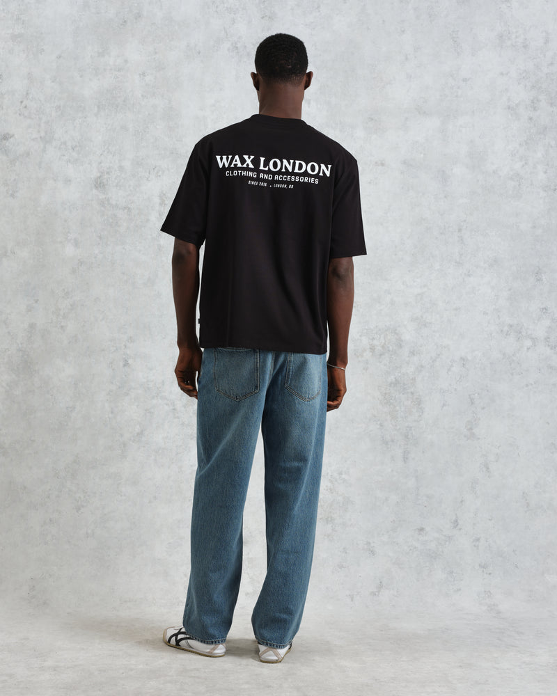 men's wax london MILTON SS TEE STACKED TEXT GRAPHIC BLACK