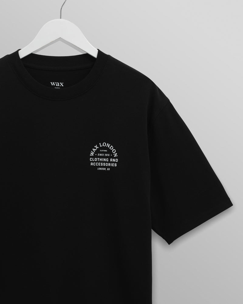 men's wax london MILTON SS TEE STACKED TEXT GRAPHIC BLACK