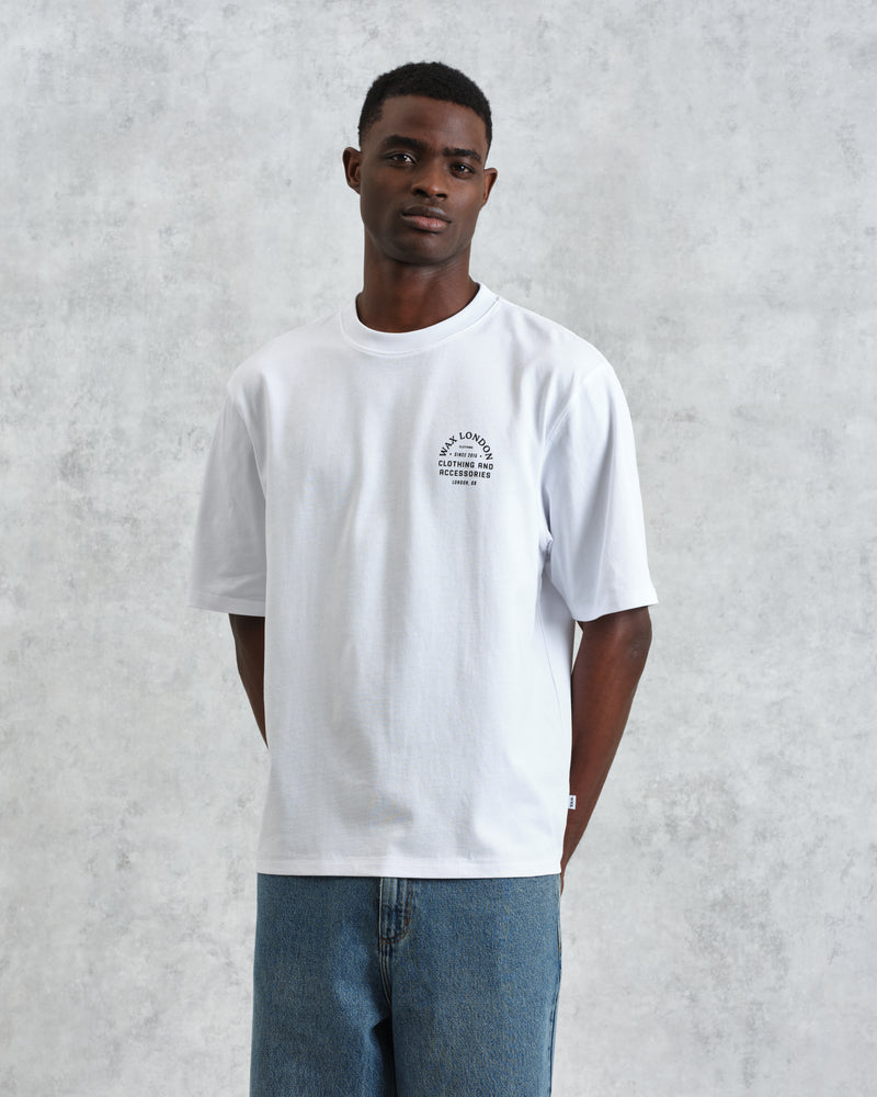 men's wax london MILTON SS TEE STACKED TEXT GRAPHIC WHITE