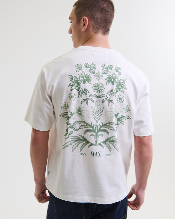 wax london men's Milton - White And Green Botanical Graphic Cotton T-Shirt
