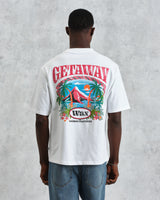 men's wax london Milton - White Getaway Graphic Organic Cotton T-Shirt