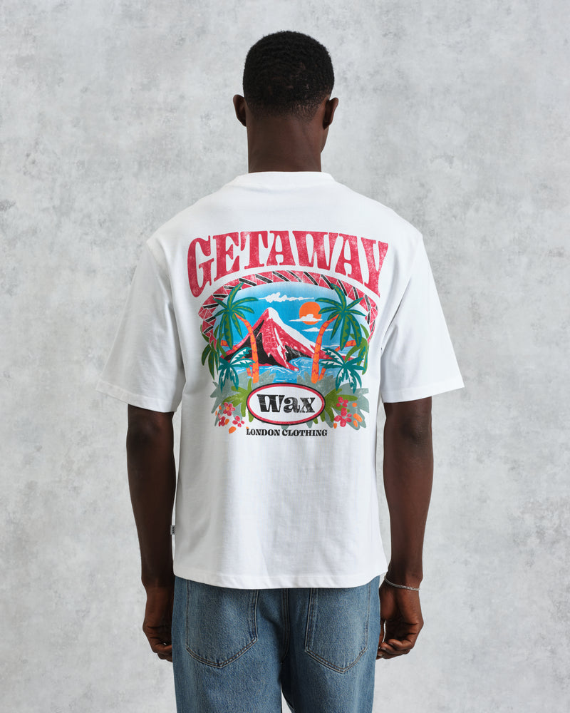 men's wax london Milton - White Getaway Graphic Organic Cotton T-Shirt