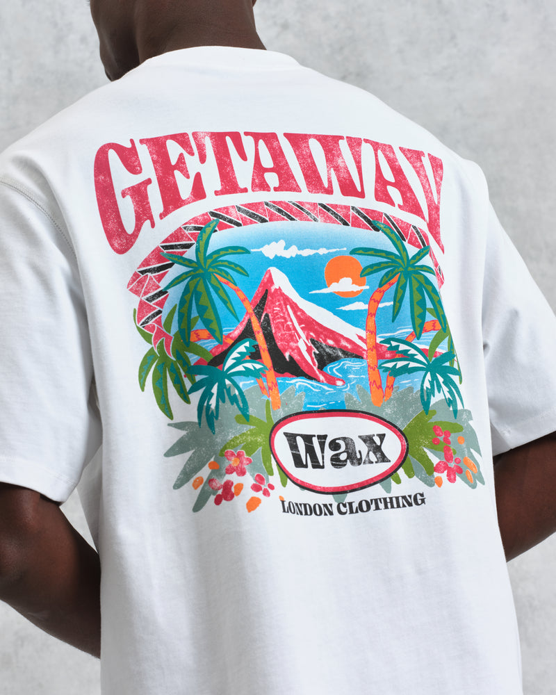 men's wax london Milton - White Getaway Graphic Organic Cotton T-Shirt