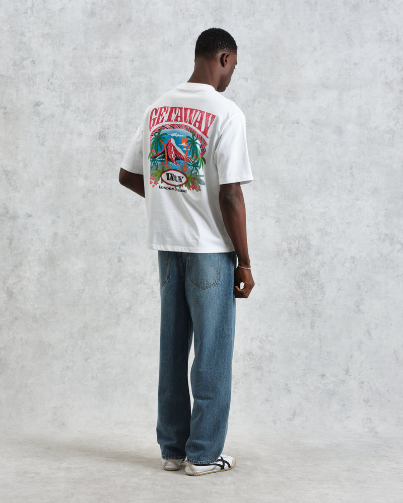 men's wax london Milton - White Getaway Graphic Organic Cotton T-Shirt