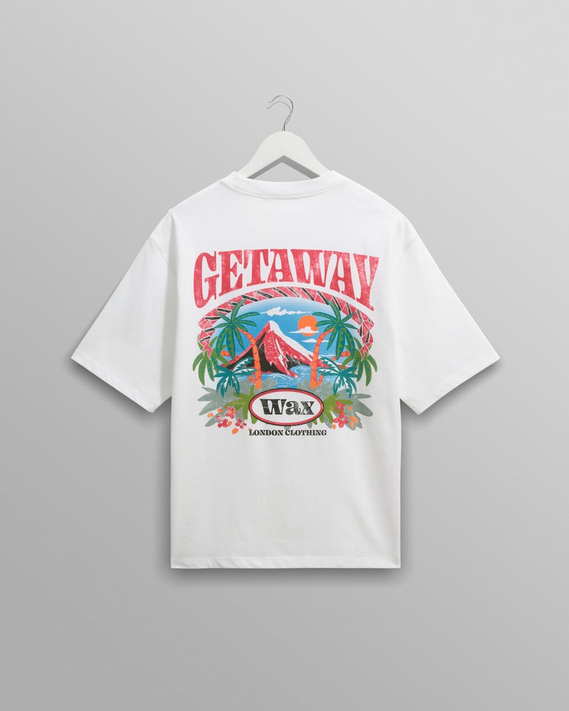 men's wax london Milton - White Getaway Graphic Organic Cotton T-Shirt
