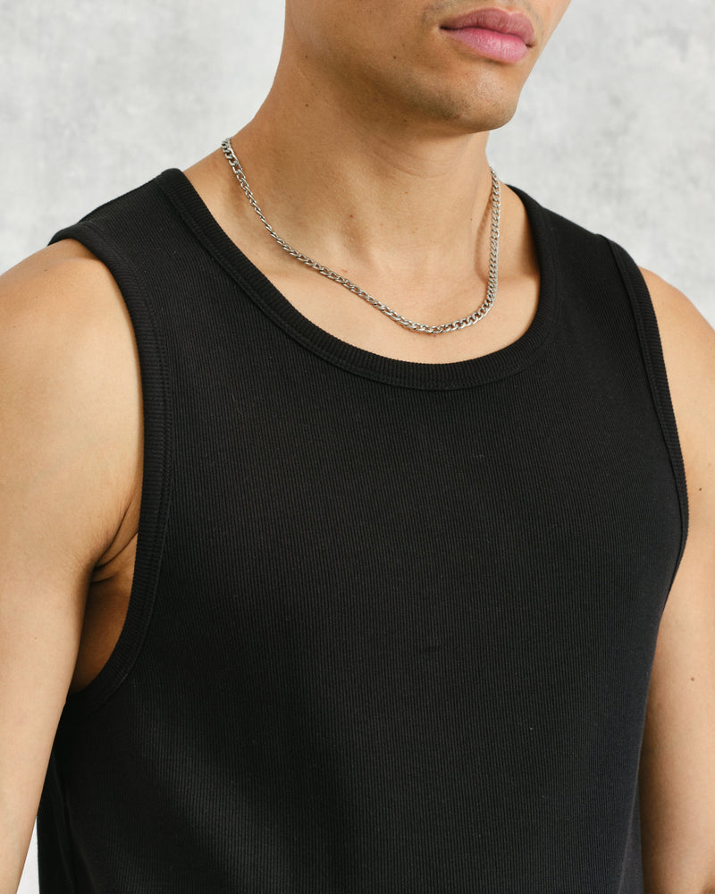 wax london Montague - Black Ribbed Organic Cotton Vest